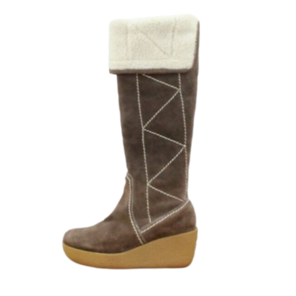 MICHAEL KORS "CROSBY" BROWN SUEDE KNEE HIGH WEDGE HEEL BOOTS - Picture 3 of 8